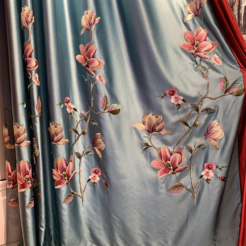 classical custom embroidery European valance blue window curtain tulle M1874