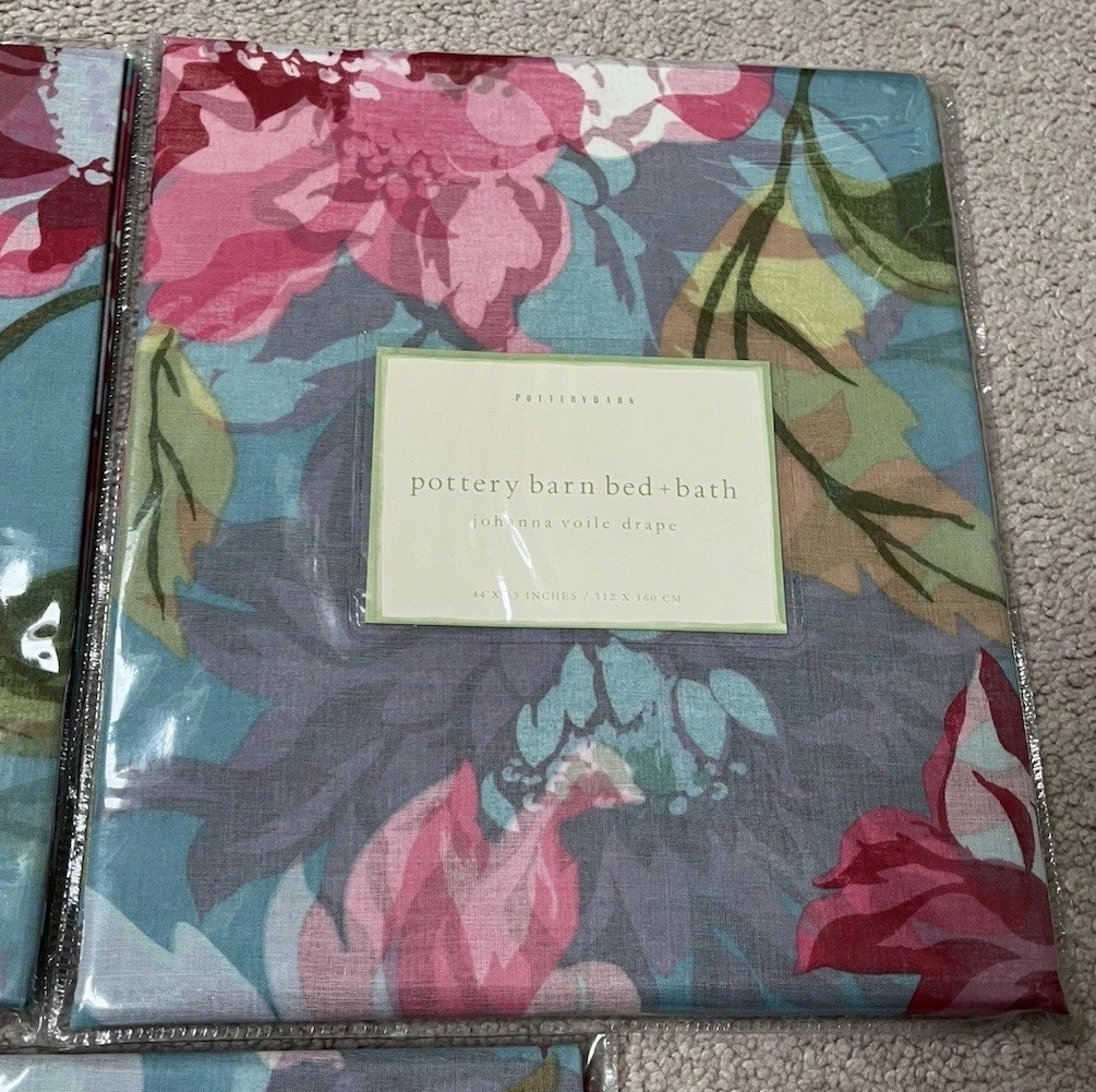 Vintage Pottery Barn 100% Cotton Johanna Voile Drapes 44” x 63” Lot of 3 RARE