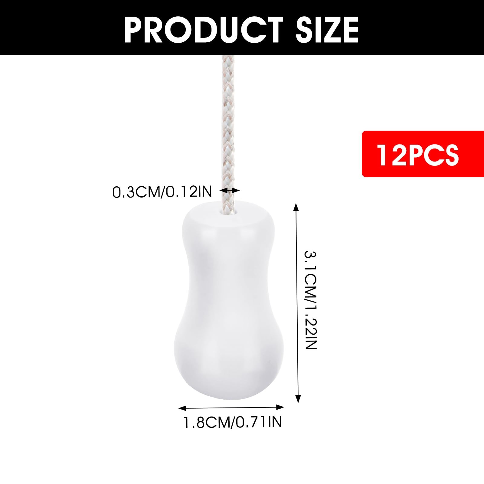 12 Pcs White Blind Pull Cord Knobs, Window 3.1 inches x 1.8 inches,