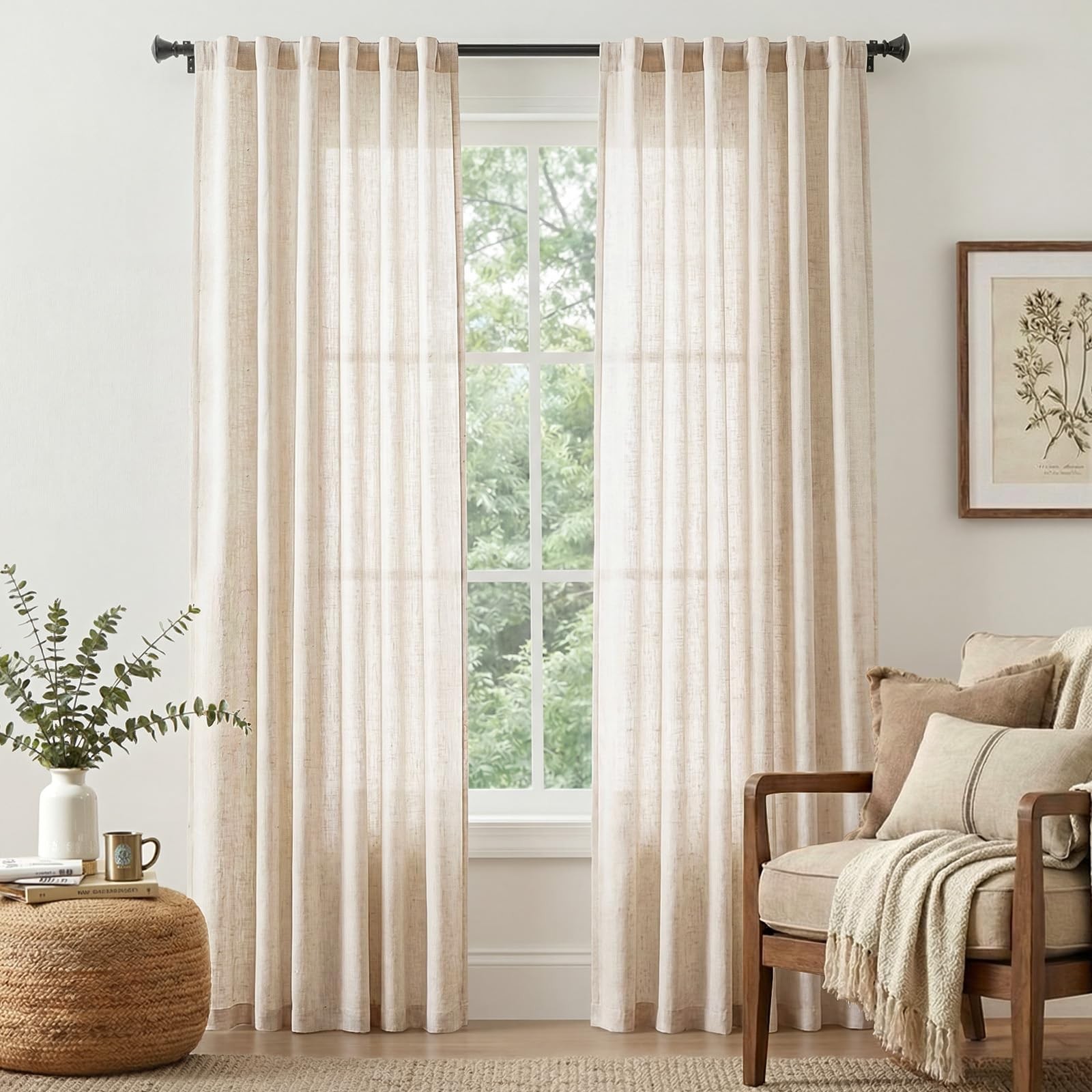 Beige Linen Blend Curtains 84 Inches Length 2 Panels for Bedroom Living Room,…
