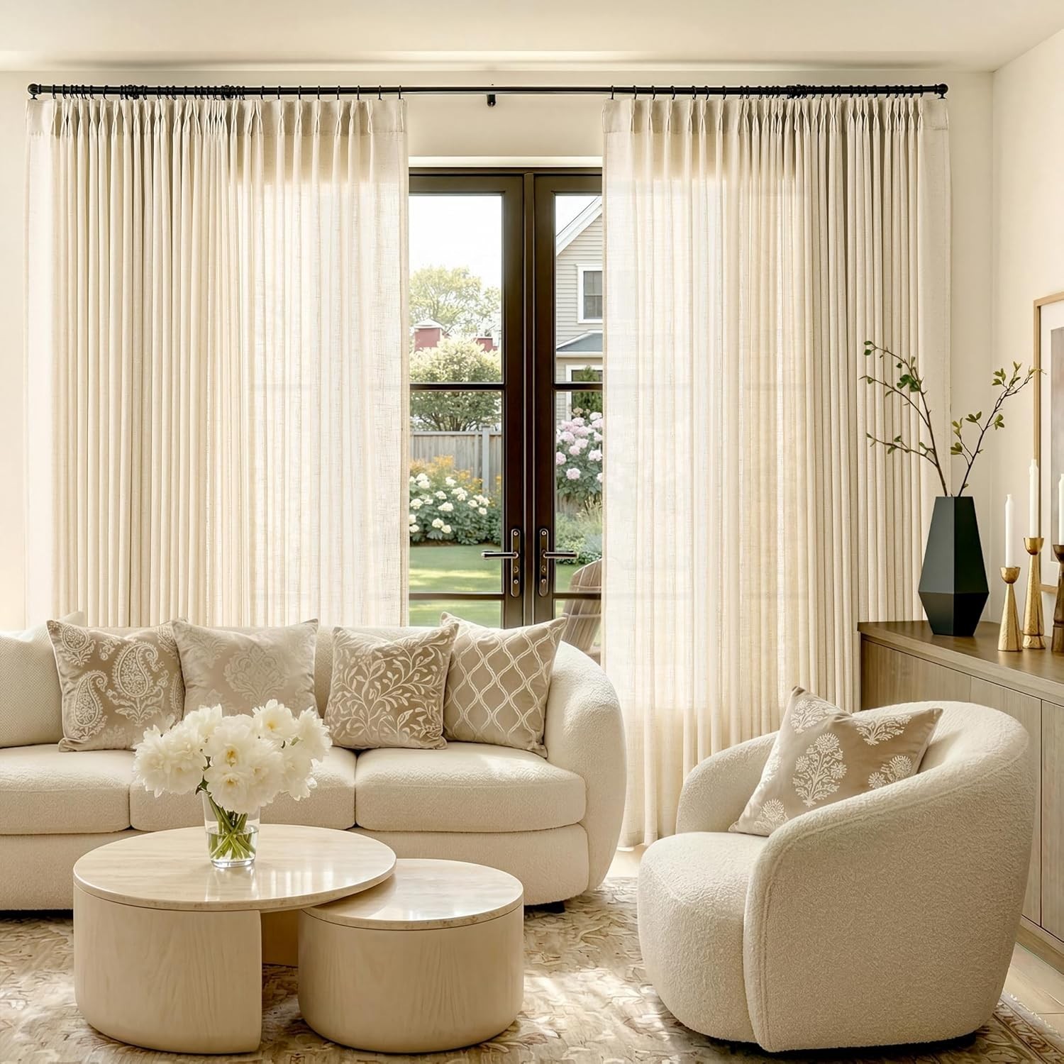 Pinch Pleated Linen Curtains 96 Inches Long for Living Room Light Filtering B…