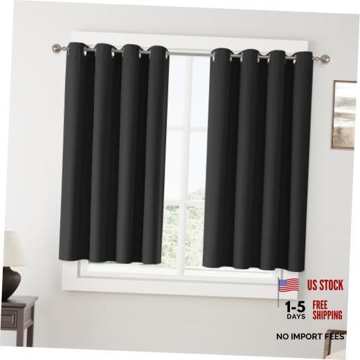 100%out Linen Curtains 45 Inches Long 2 Panels 52″W x 45″L (Pack of 2) Black