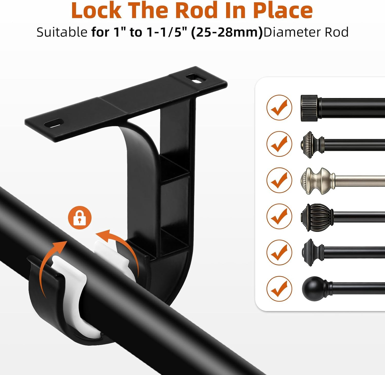 4 Pack Ceiling Curtain Rod Brackets, Heavy Duty Curtain Rod Holders, Ceiling Rod