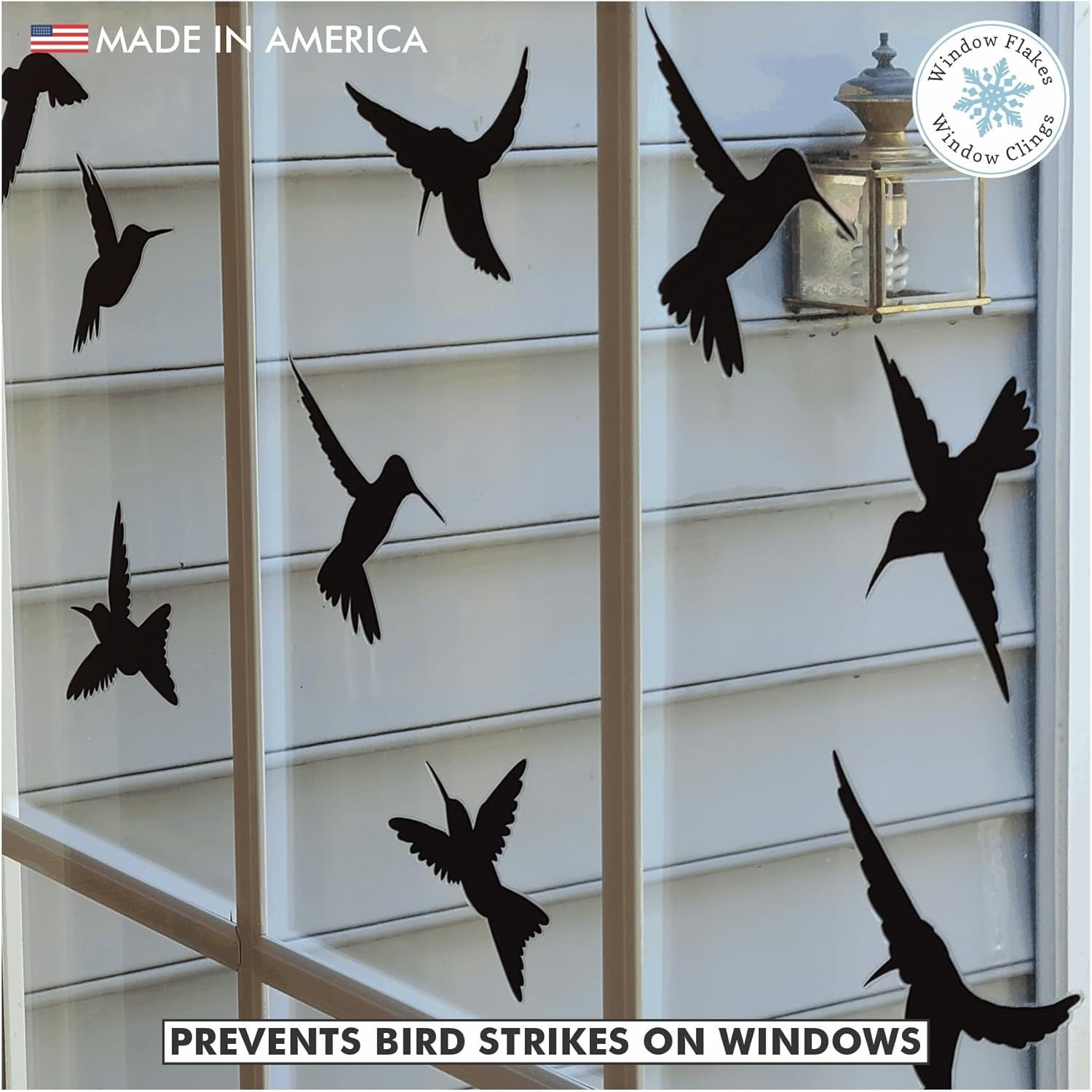 9-Pack Black Silhouette Hummingbird Window Clings for Glass Safety on Windows…