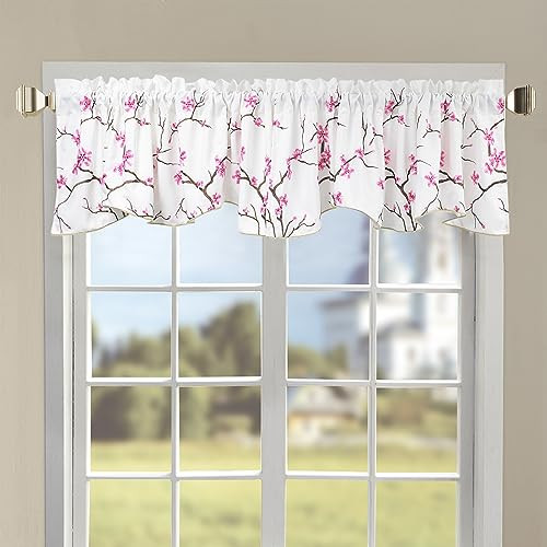 1 Piece Cherry Blossom Embroidery Valance Pink, 60″ x 19″, Scalloped Flower