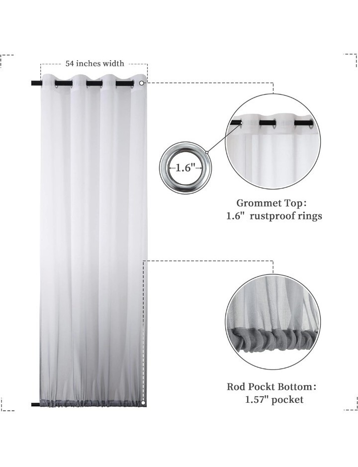Sheer Curtains 54″X 84″ Each Panel 2 Panels Grommet Indoor/Outdoor New In Pkg