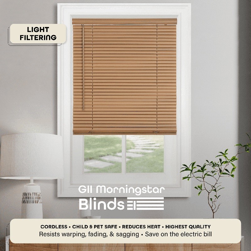 Cordless Mini Blinds Light Filtering PVC Window Treatment Child Pet Safe 64 Inch