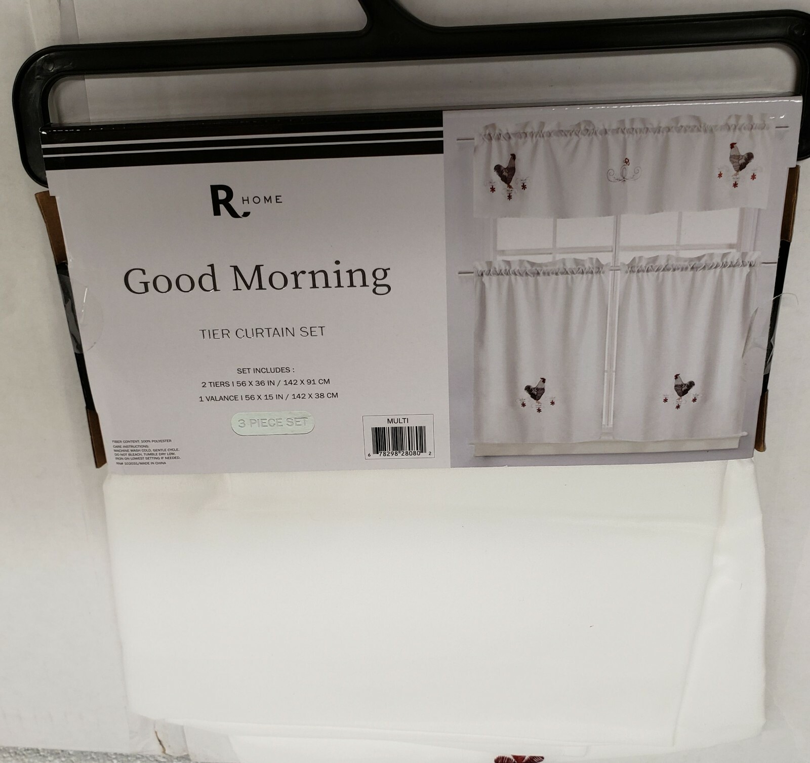 Embroidered Window Curtains Set:2 Tiers 28×36″&Valance 56×15″ MORNING ROOSTER,RH