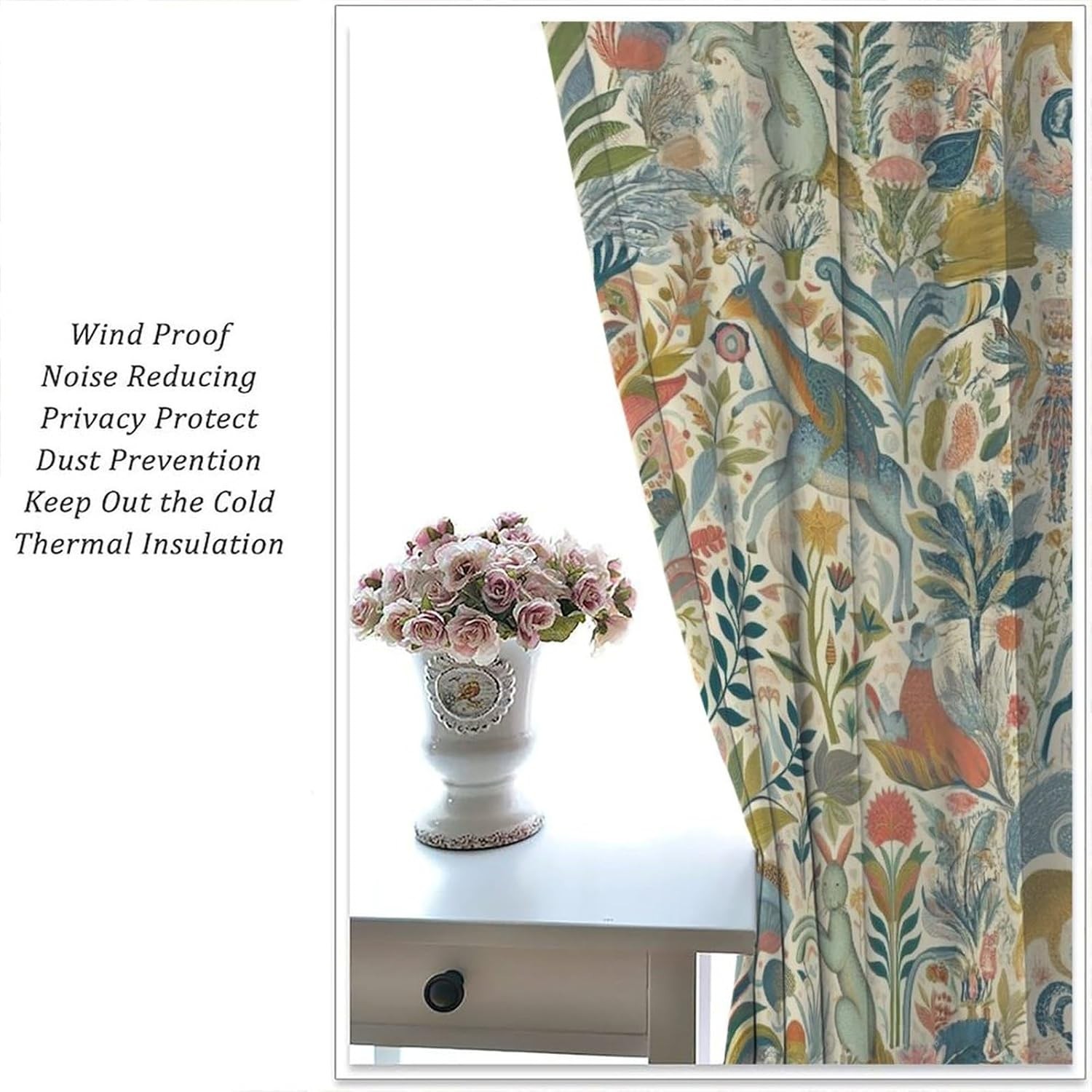 Vintage Flower Curtains,William Morris Art Print Retro Plant Bird Window Drapes