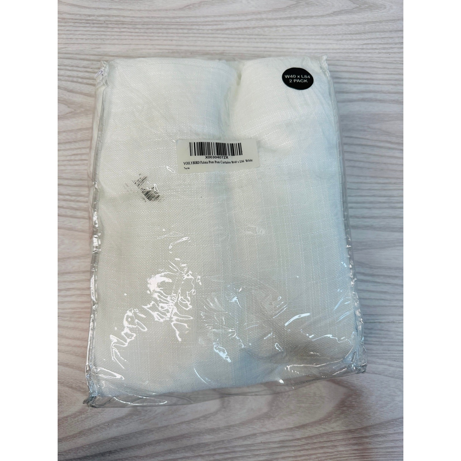 VOILYBIRD Palma Pom Pom Curtains White W40xL84 Semi Sheer Wrinkle Free Set of 2