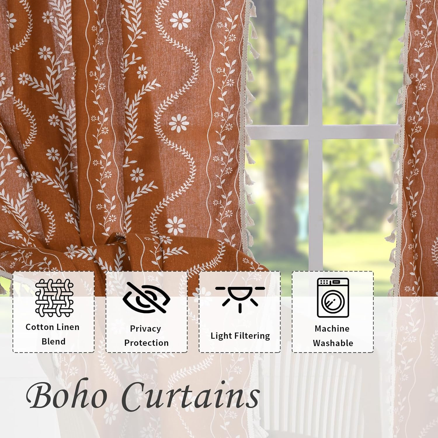 Terracotta Curtains 84 Inch Length Boho Farmhouse Curtains for Living Room 2 Pan
