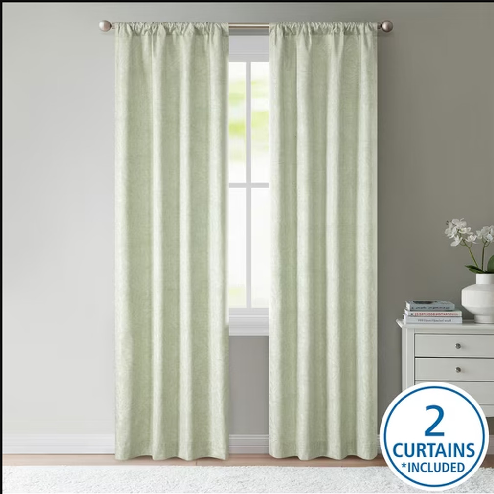 Mainstays Jacquard Blackout Curtain Panels 2-Pack 37×84 Green Rod Pocket