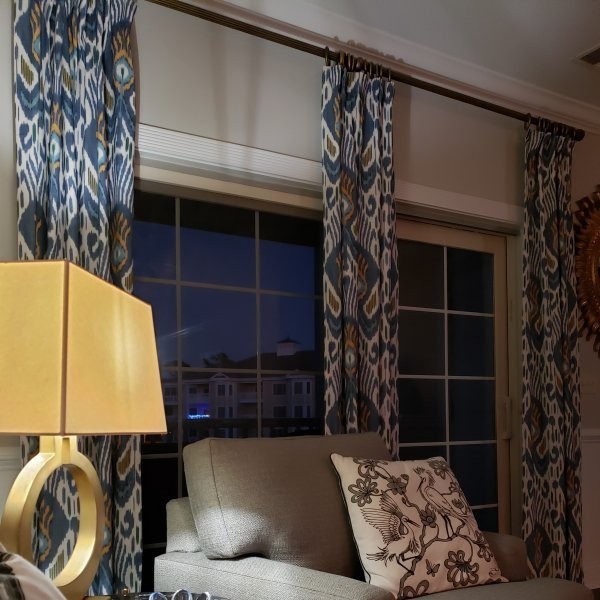 Pottery Barn Ikat Print Drapes Set 2 Cool Blue 50x 84 Cotton Curtains Pair New