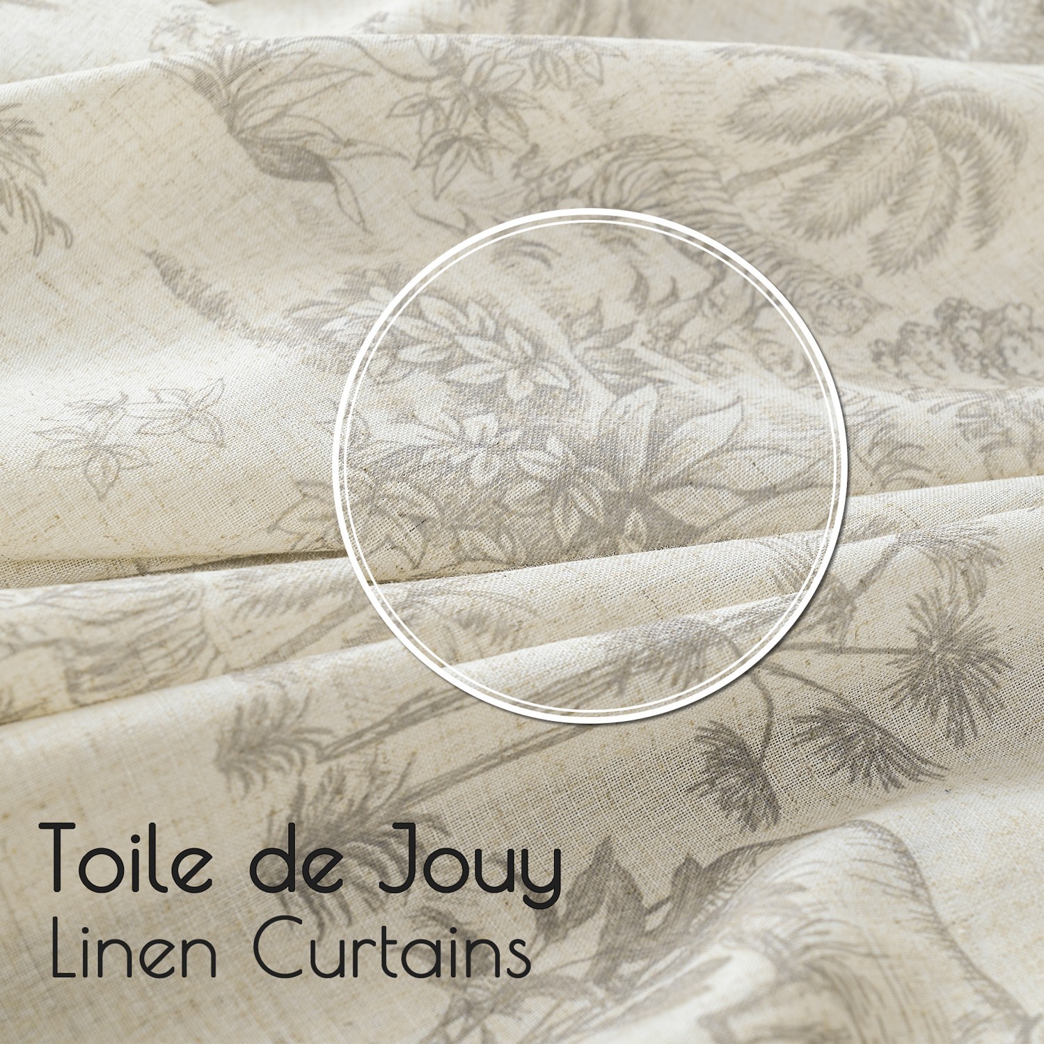 84 ” Long French Country Curtains Toile Printed Linen Sheer Drapes Grommet Grey