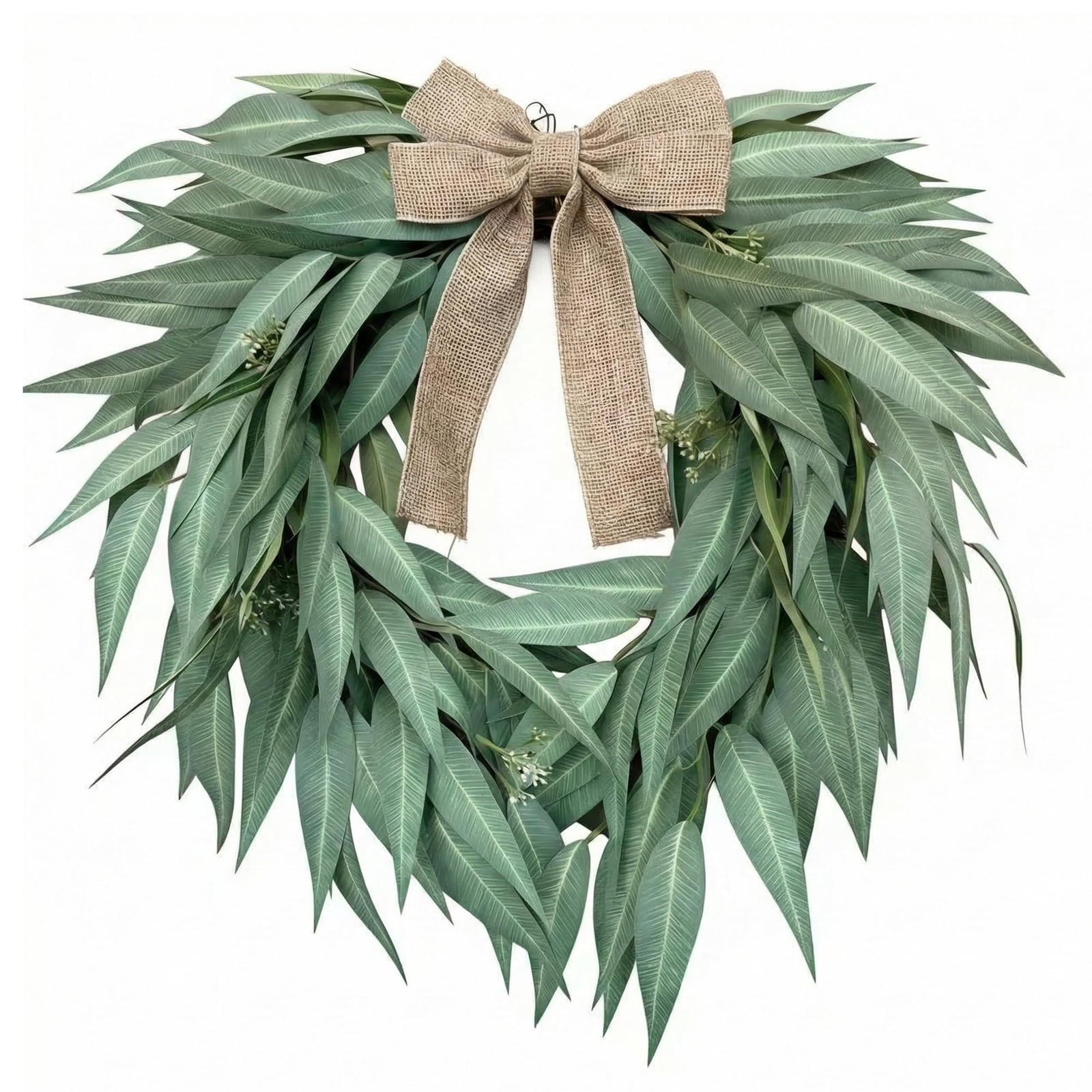 Heart Shaped Artificial Eucalyptus Wreath 20 Inch – Faux Willow Leaves Green