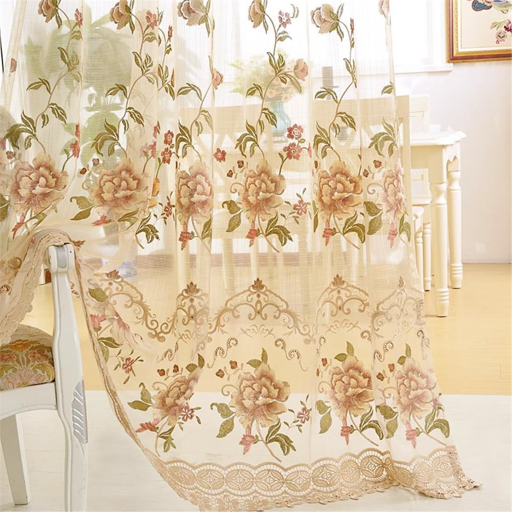 Luxury European Sheer Curtains for Living Room Floral Embroidery Gauze Curtains