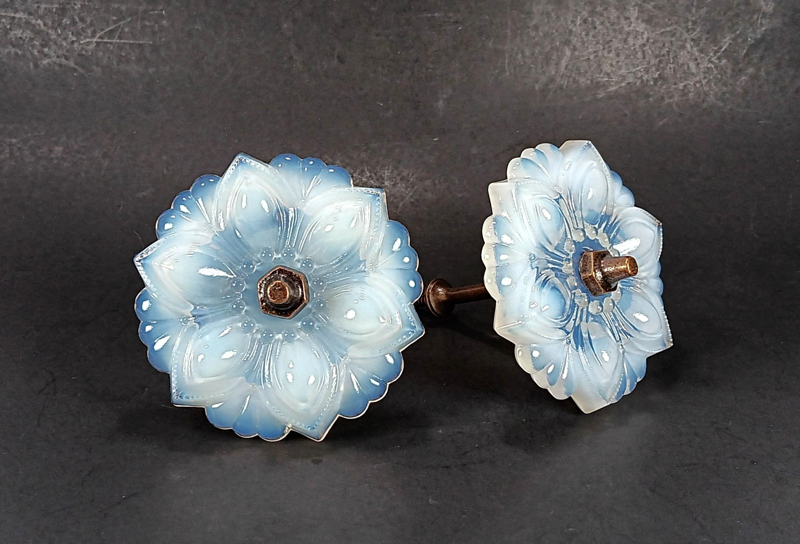 Opalescent Curtain Tie Backs Milk Glass Flowers 2 Medallion Drapery Hold Backs