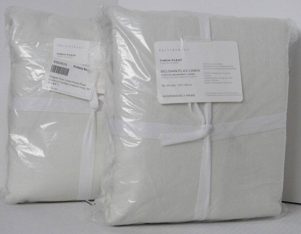 Pottery Barn Belgian Flax Linen Pinch Pleat B/O Curtains Set/2 50/84 Class Ivory
