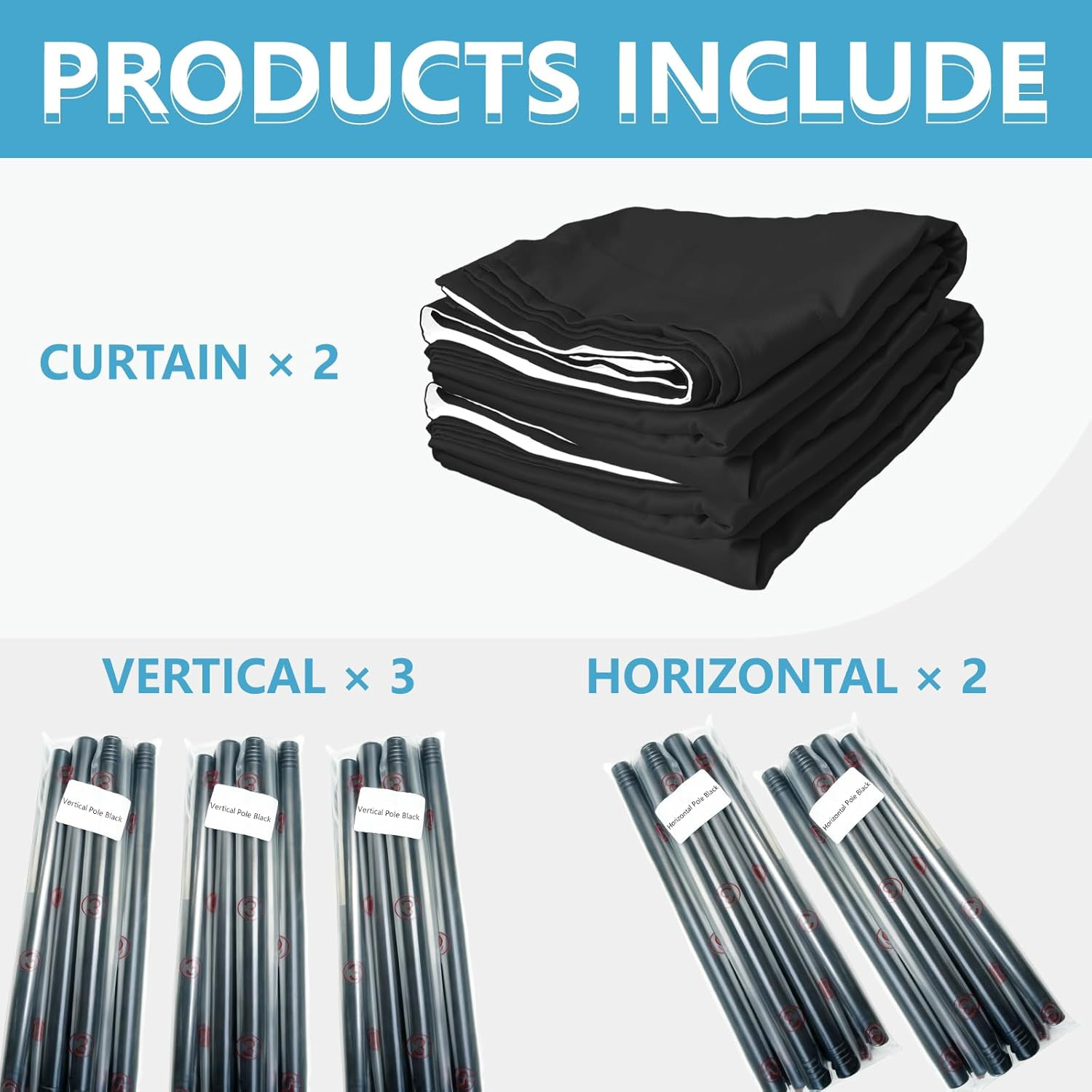 No-Drill Room Divider Curtains Set with Adjustable Pole Brackets – Black 106″x84