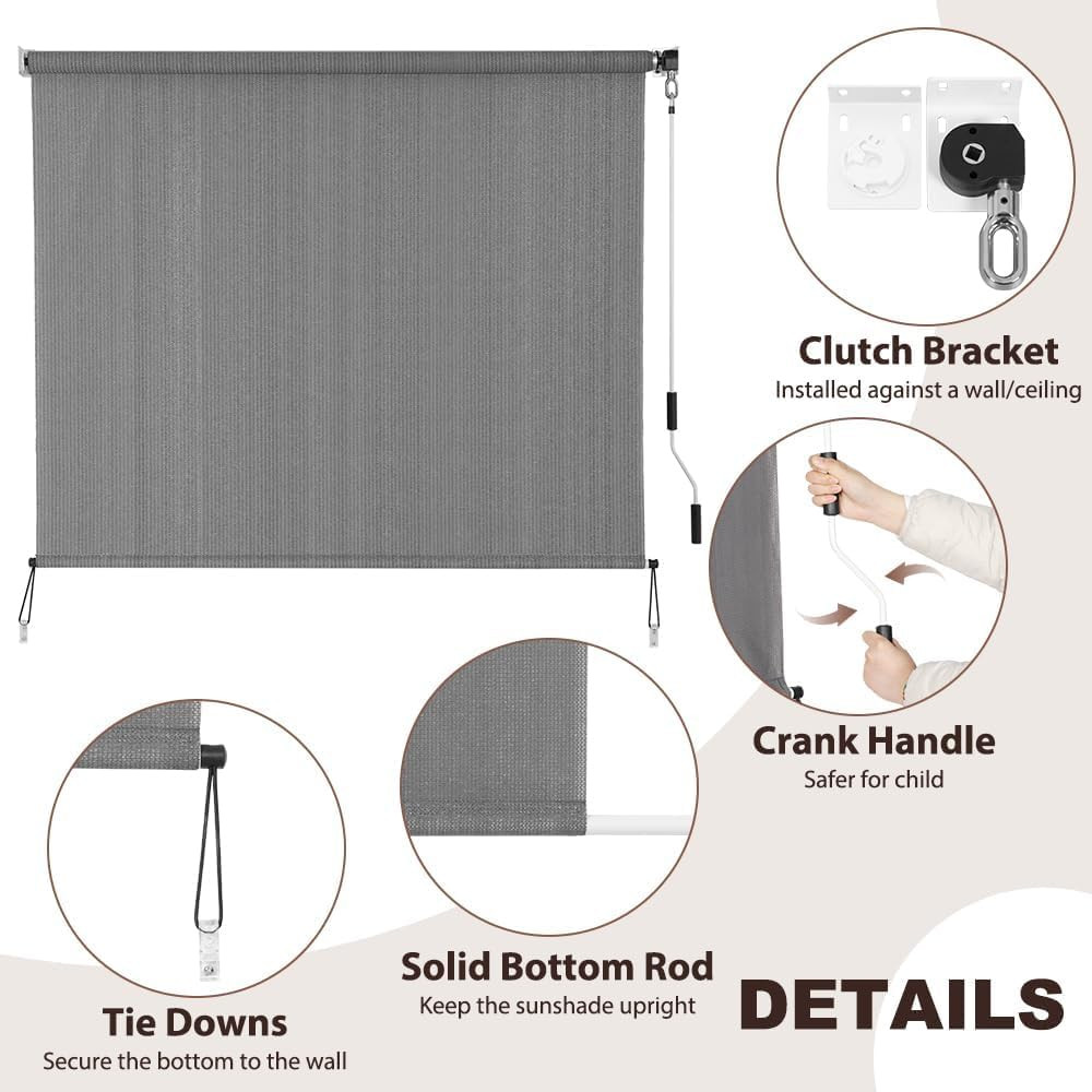 Outdoor Sunshade Roller Shades 120″ W X 96″ H, Cordless Roll up Shade Blinds Pri
