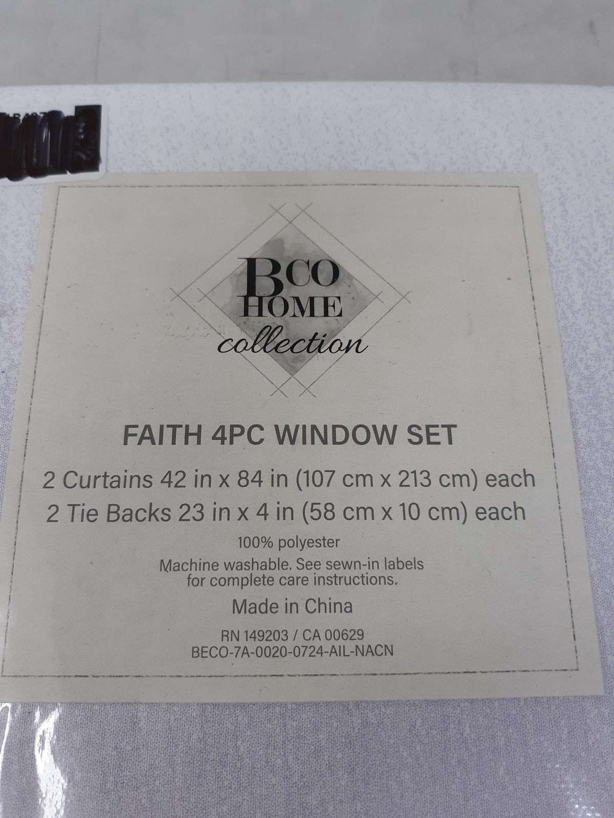 BCO Home Collection Faith 4pc Window Set Curtains Tie Backs 100% Polyester