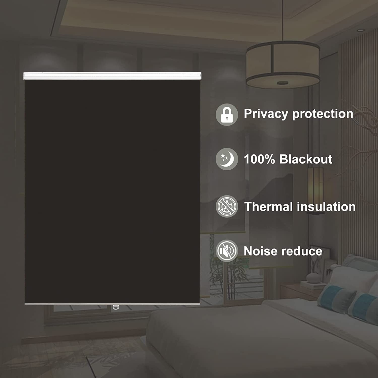 100% Blackout Roller Shades for Windows, Cordless Window Shades, Black Window Sh