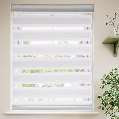 Roller Shades Zebra Blinds for Indoor Windows Cordless Day 28″W x 72″H Beige