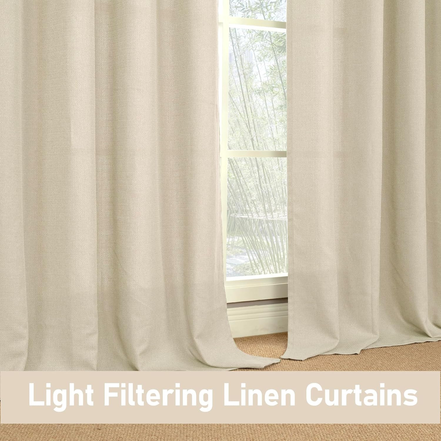 LAMIT Natural Beige Linen Curtains for Bedroom, 63 inches Grommet Thermal Insula