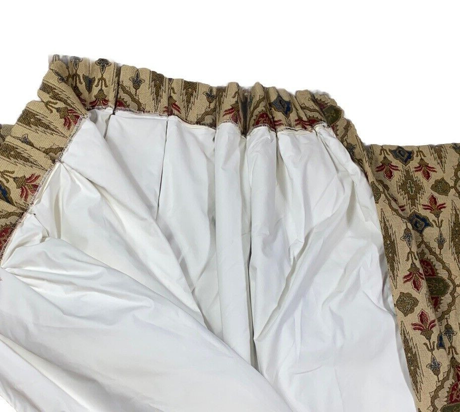 Pair of Stunning Tapestry Curtains Vintage Rug-Print Drapes 104 Long Tan Red 2