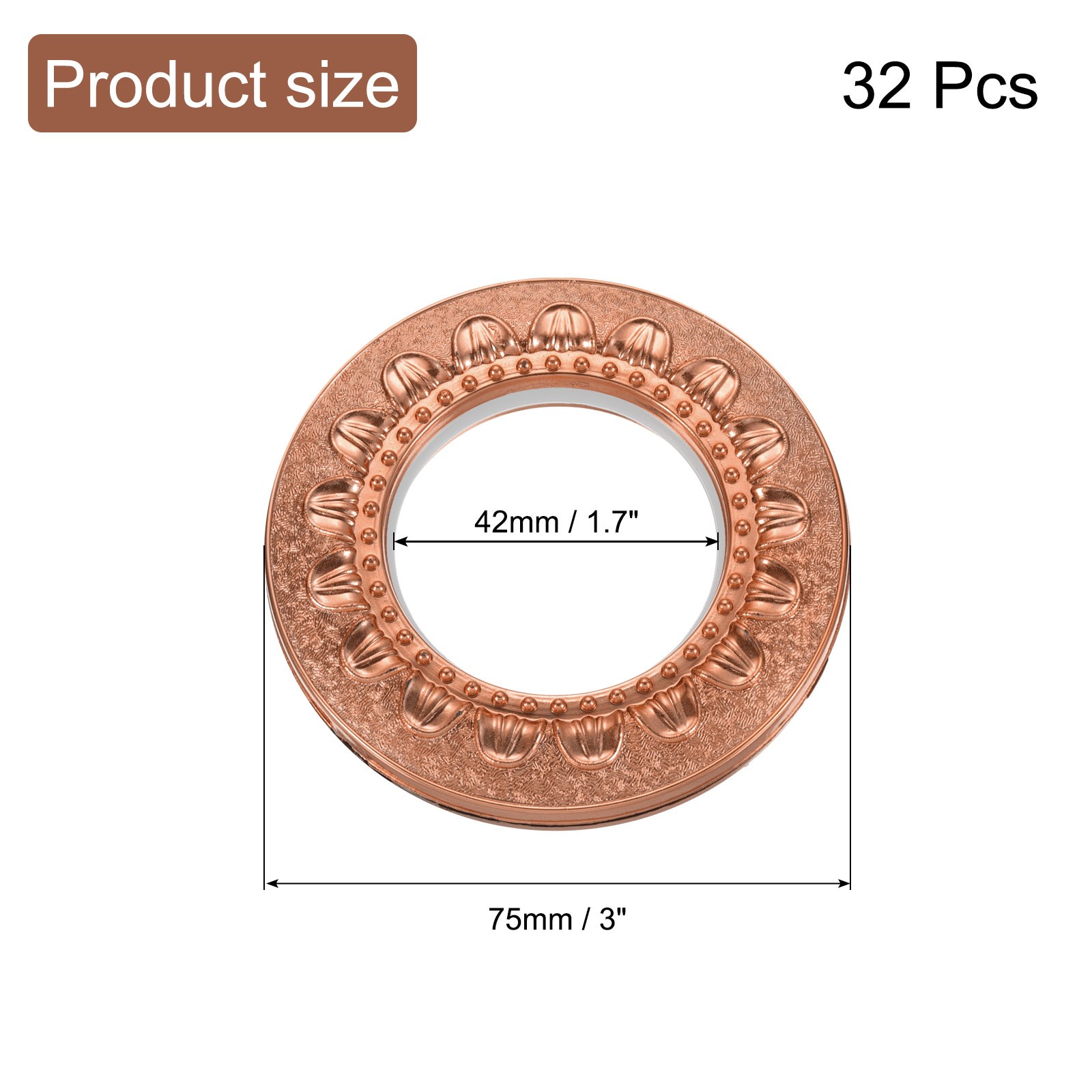 32pcs Curtain Grommets 1-5/7″(42mm) ID Pattern Style Curtain Ring Rose Gold