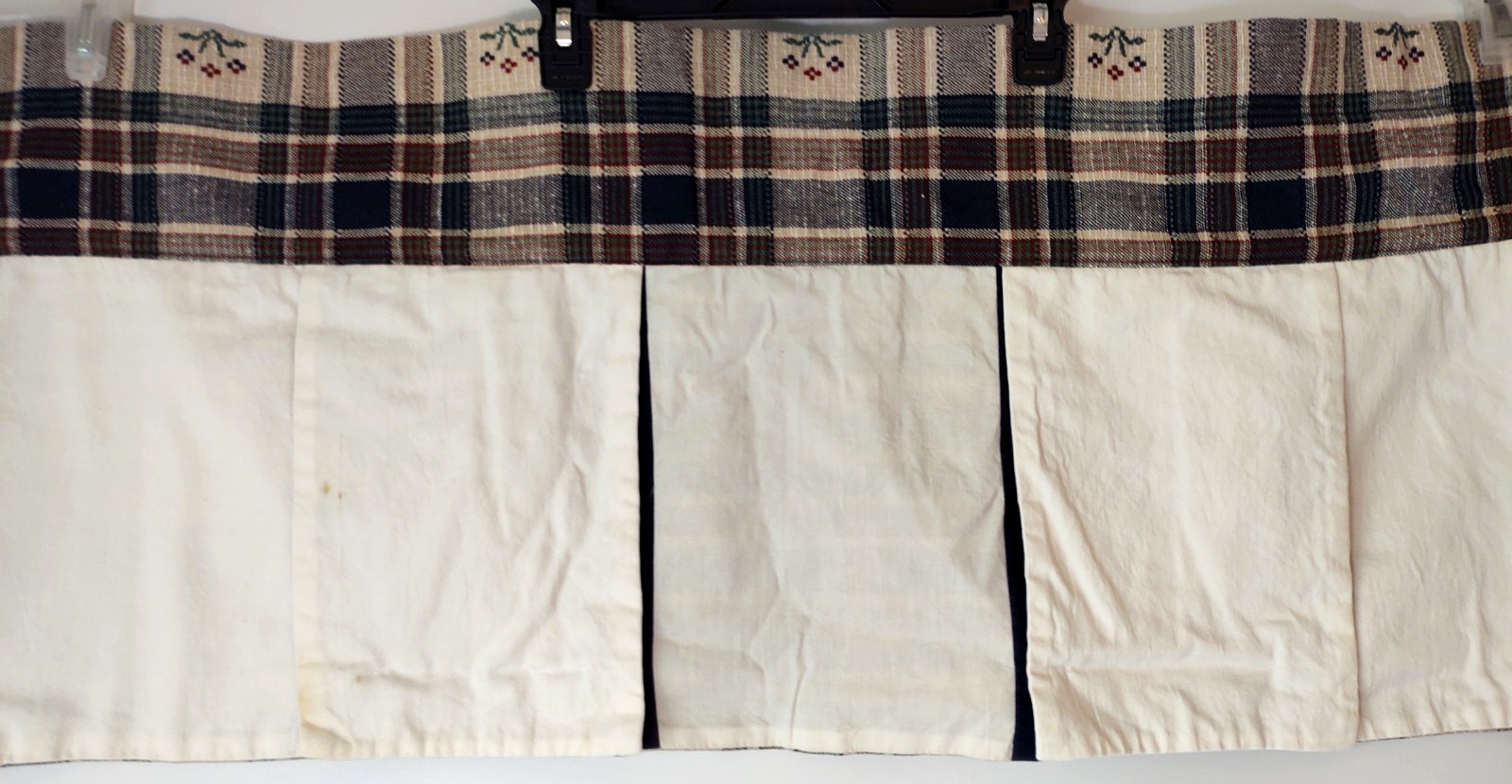 2 Rustic Country Plaid Checked Valances with Buttons & Flowers~56 in x 17 in