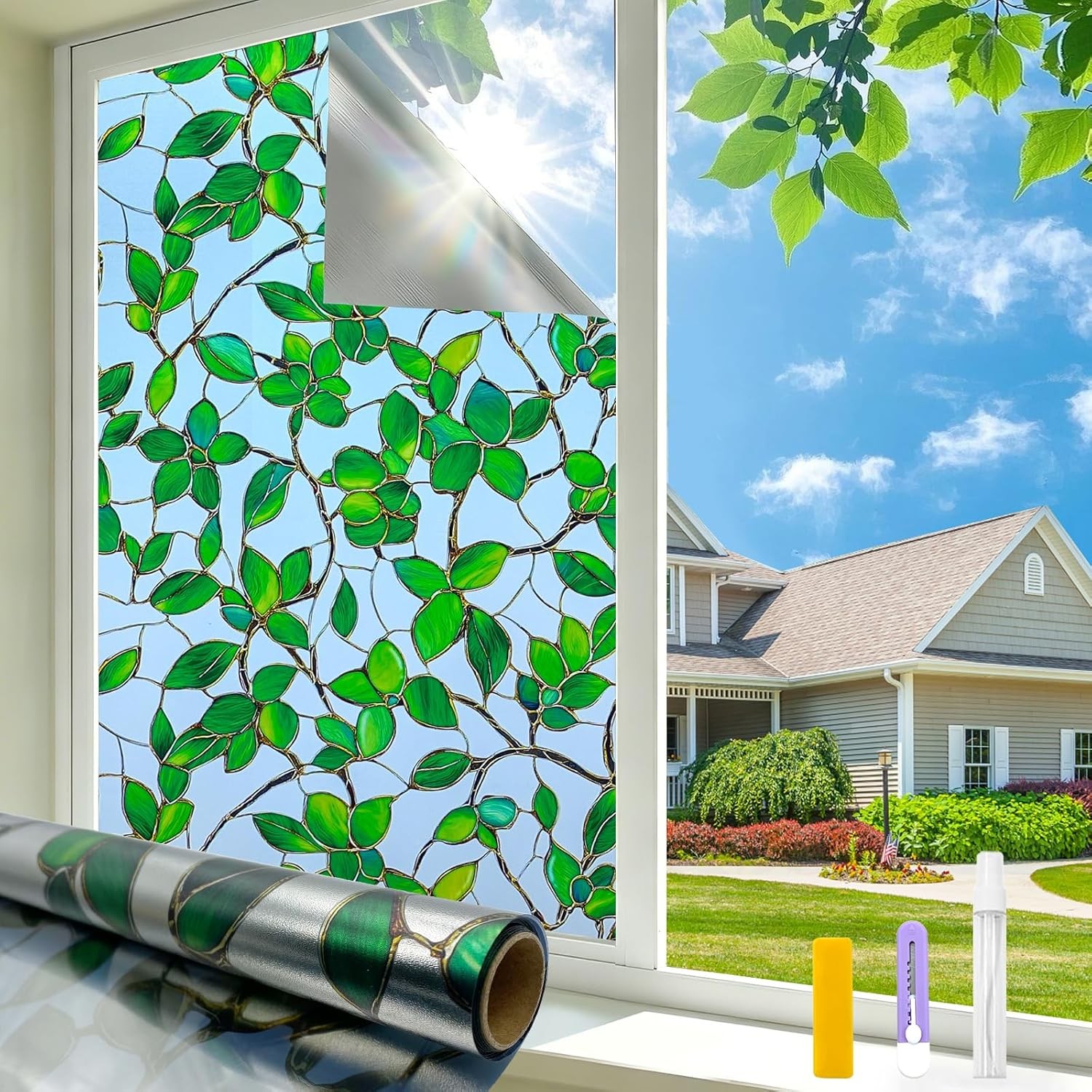 Window Privacy Film W/ Installation Tools Home Decorative Colored Glass Window