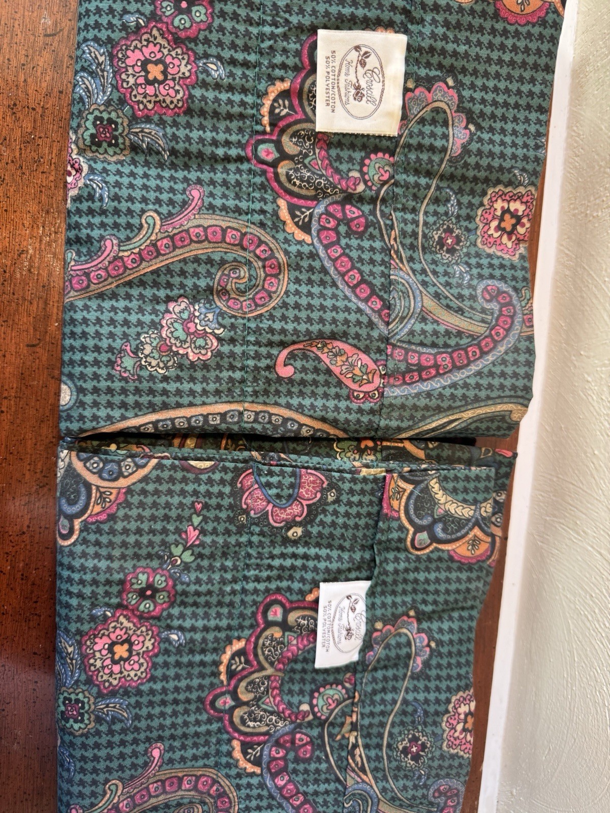 2 Croscill Blouson Equestrian Valances Herringbone/Paisley Spruce Green 18×88”