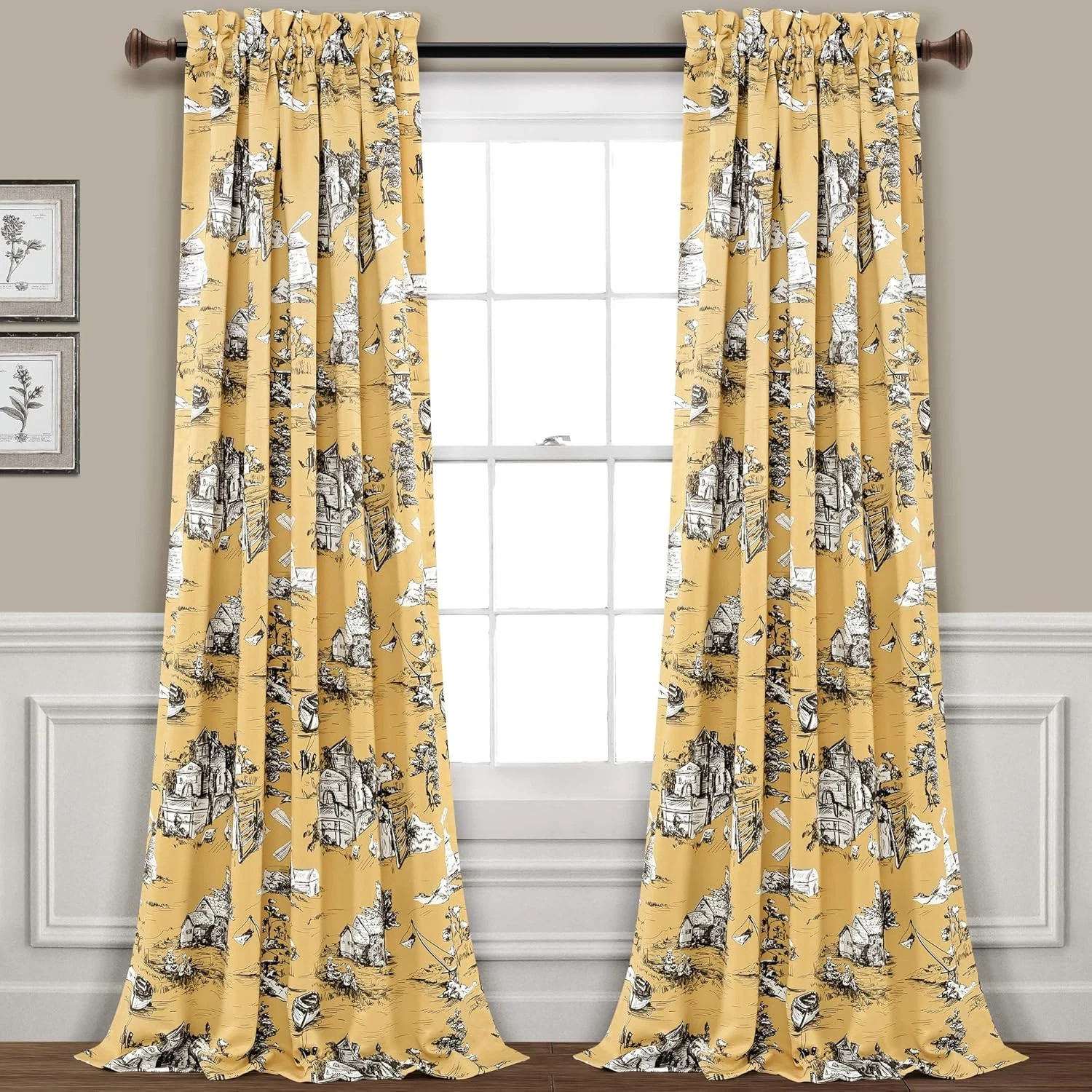 French Country Toile Light Filtering Window Curtain Panel Pair, 52″ W X 84″ L, Y
