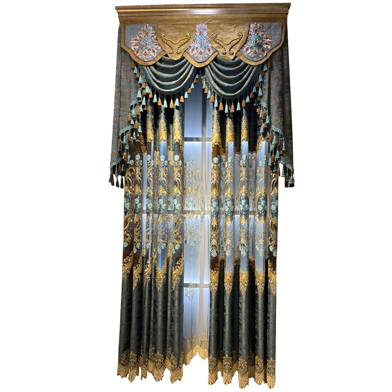 noble water-soluble embroidery chenille blue cloth curtain valance drape C1638