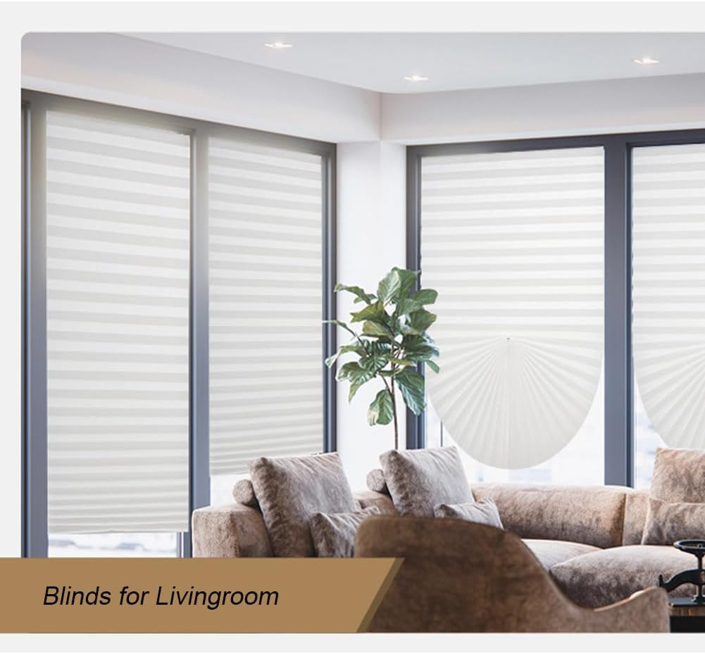 2 Pack Temporary Blinds for Window, Self Adhesive Pleated Blinds Cordless No Dri