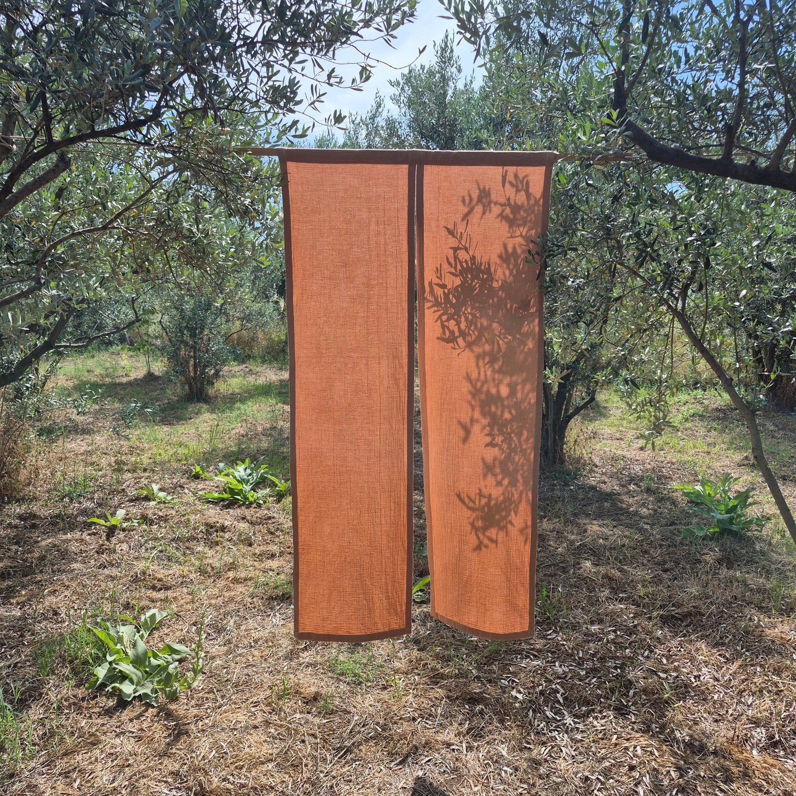 Plant Dyed Japanese Noren, Brown Muslin Room Divider Door Curtain