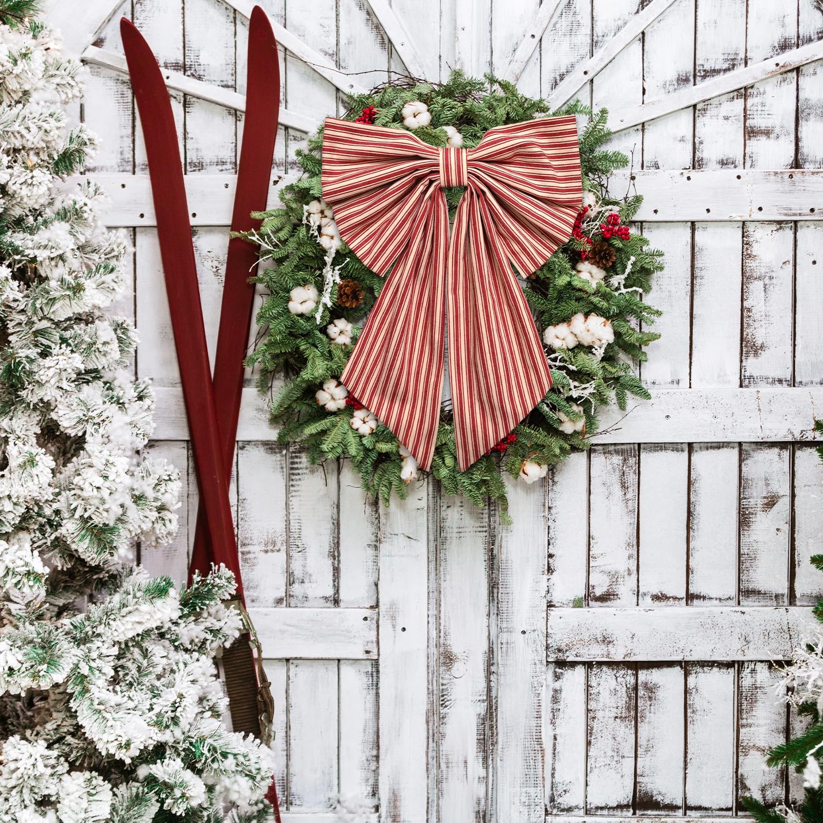 Christmas Wreath Bows for Front Door, Festival Red Stripes Ribbon Sash Bows f…