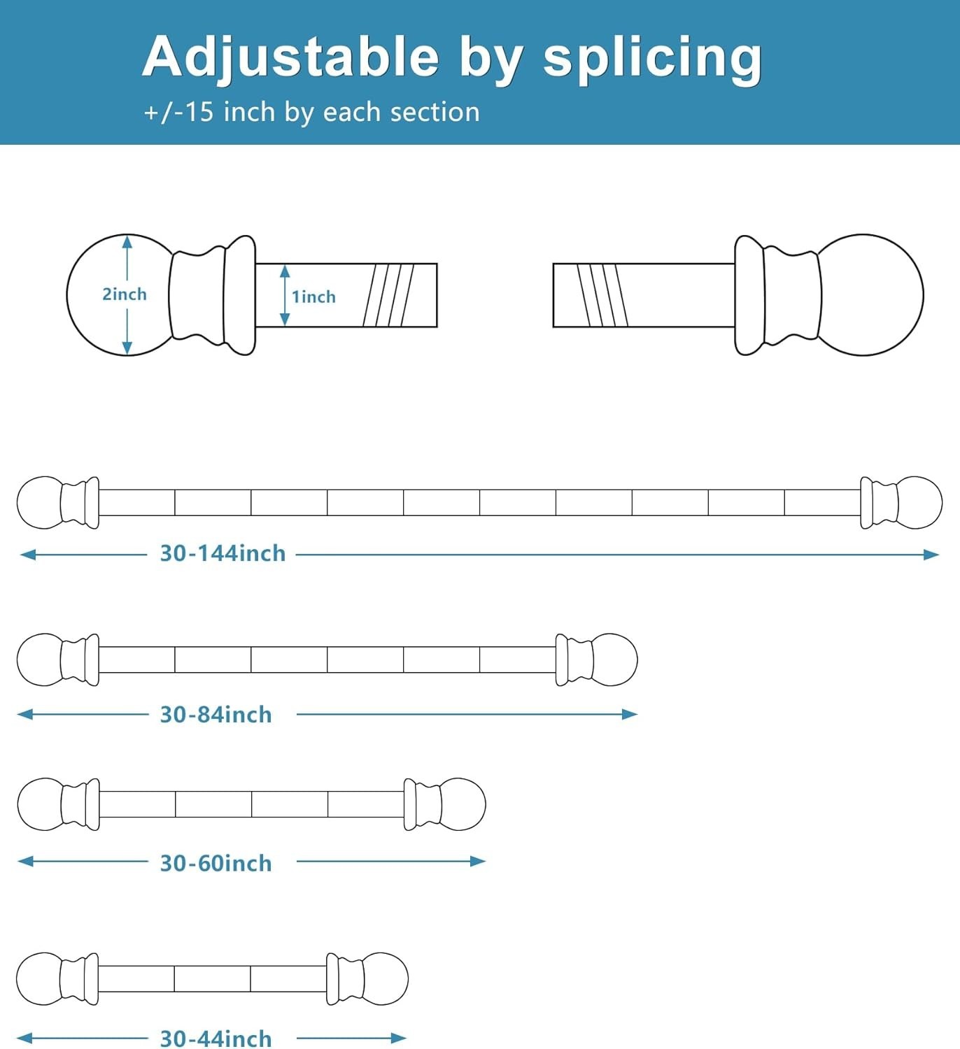 Versatile White Curtain Rod Set – 30-84 Inches, Sturdy Alloy Steel with Brackets