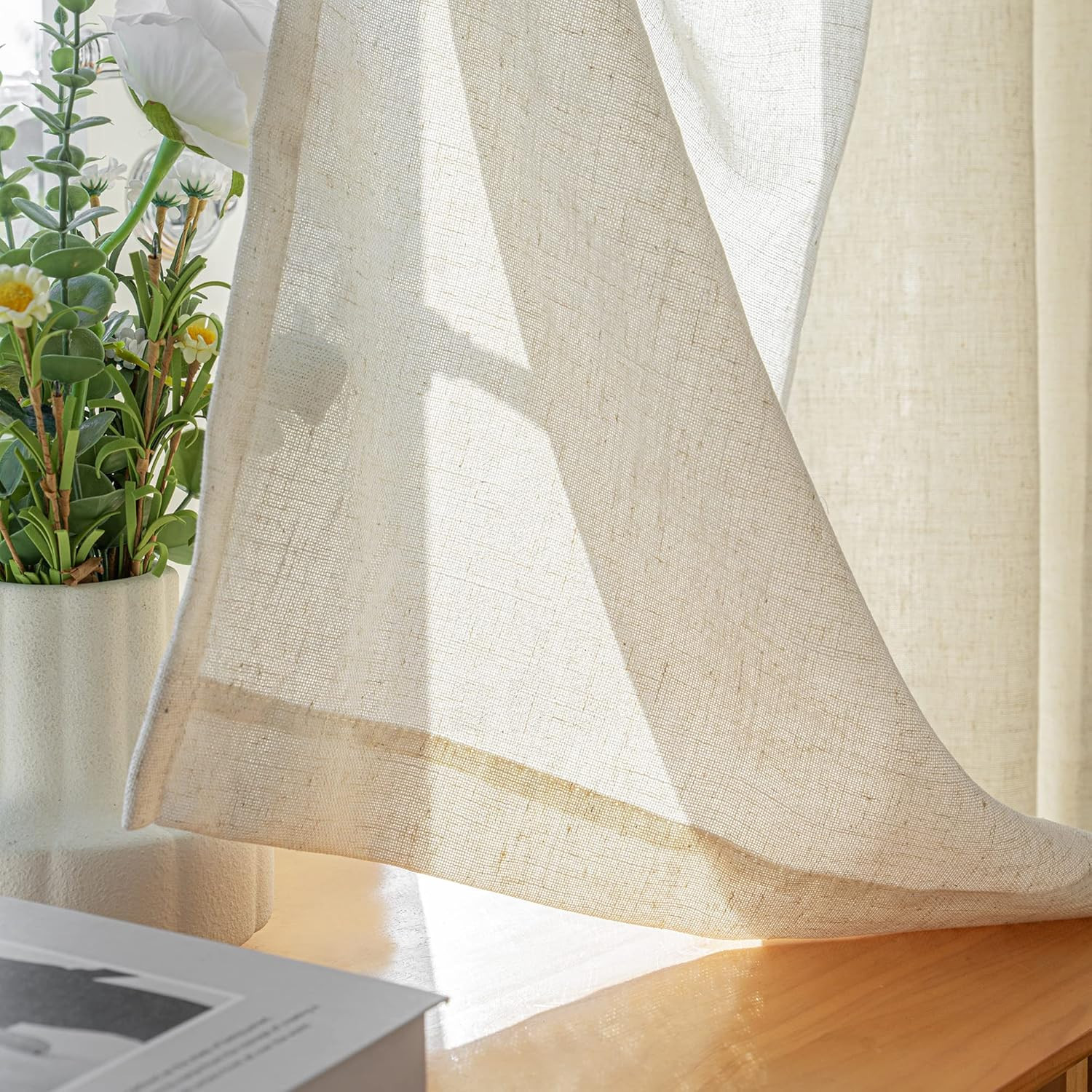 Extra Wide Faux Linen Light Filtering Curtains, 100″ W x 84″ L, 1 Panel