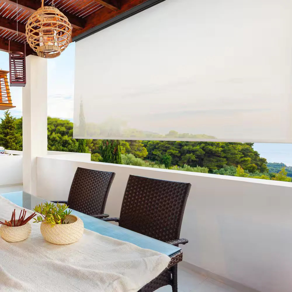 SeaSun Moonstone Dark Brown Cordless Outdoor Roller Shade with Valance 120 x 96