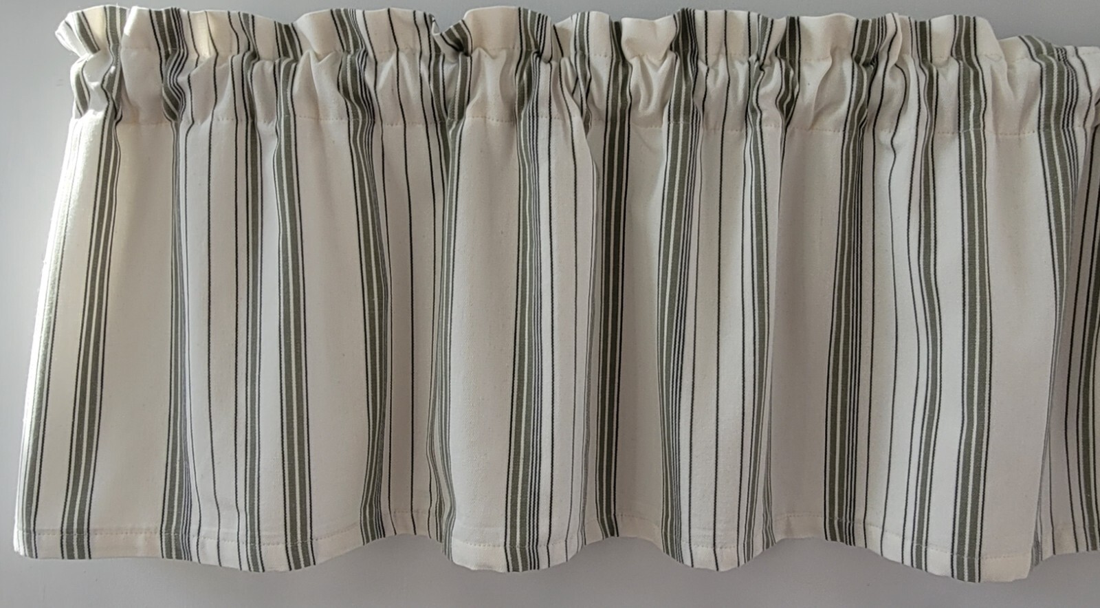 Sage and Black Ticking Stripe on a Ivory Background, Ivory Stripe Valance