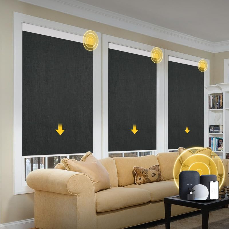 Citolen Motorized Smart Blinds Remote Grasscloth Fabric Roller Shades Valance