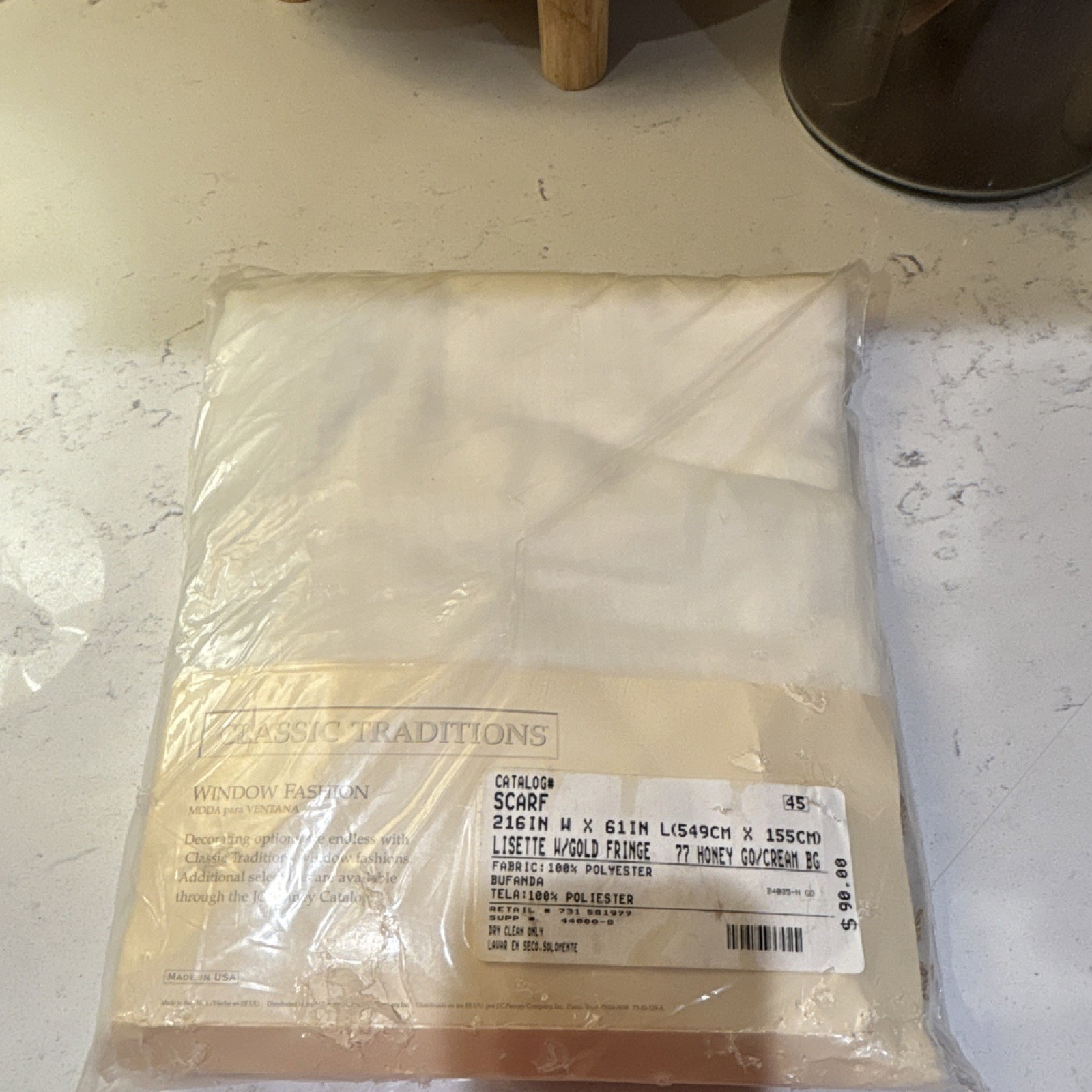 Classic Traditions Lisette Window Scarf 216 x 61 in Honey/Cream Sheer Rod Pocket