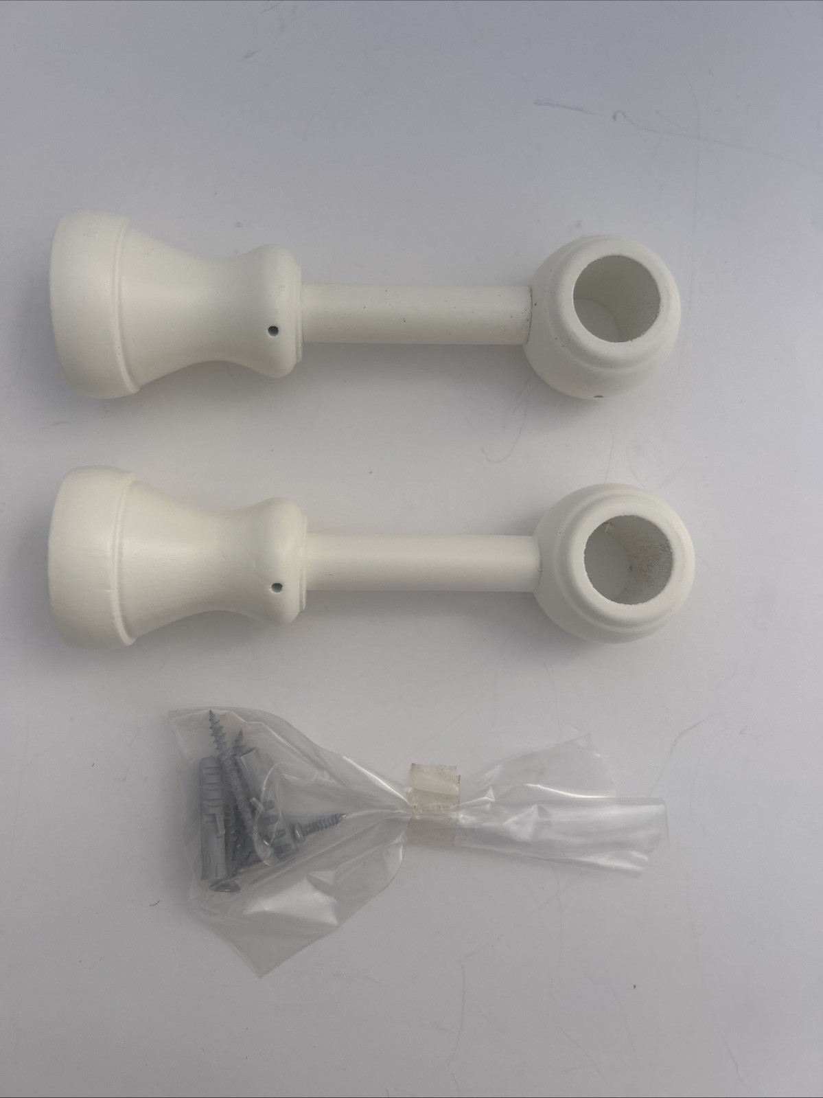 Wall Mounted Curtain Rod Brackets Wooden White Holders for Window Drapery 2 Pcs