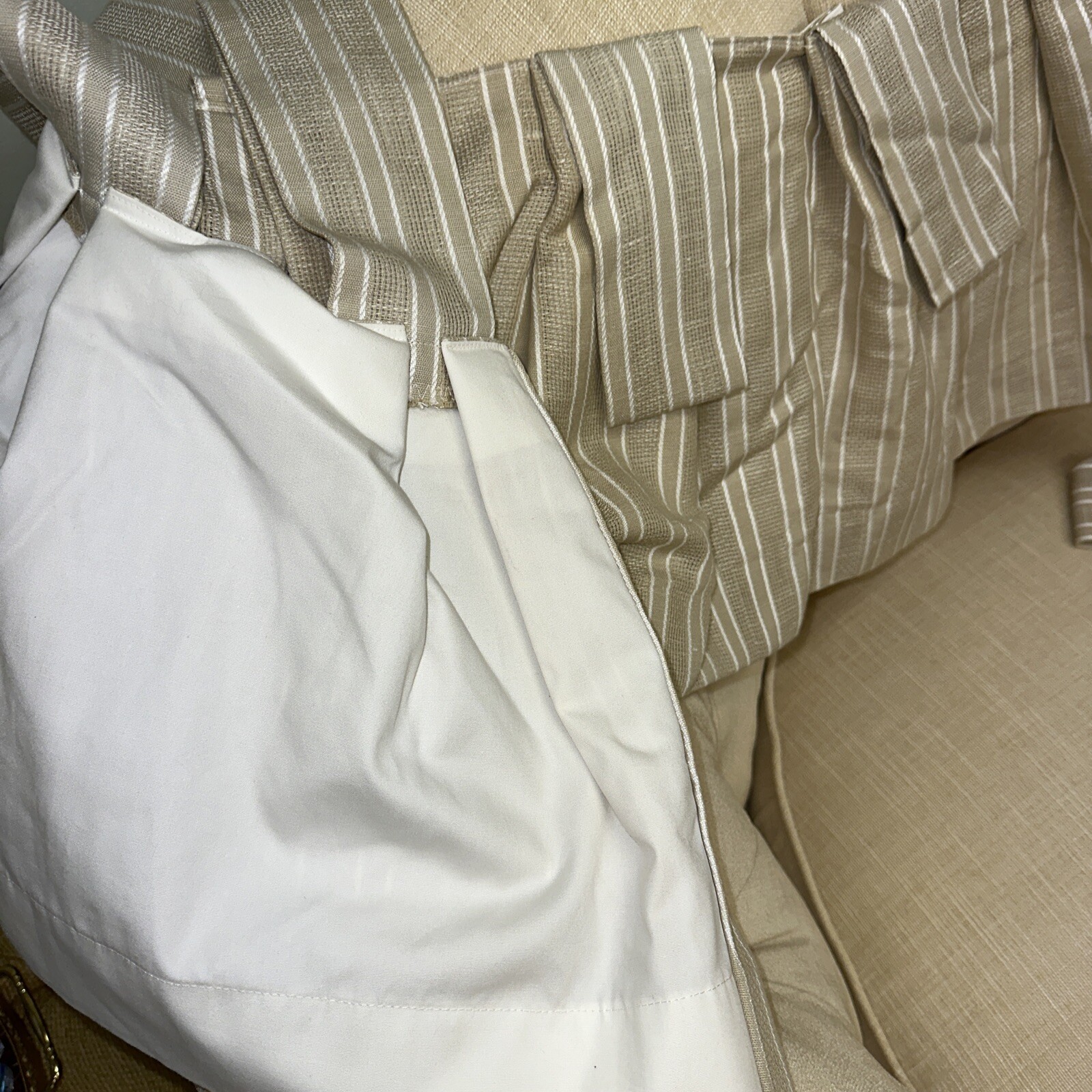 3 Piece Custom Tab Curtain, Drape Lined 25×102 Tan White Textured