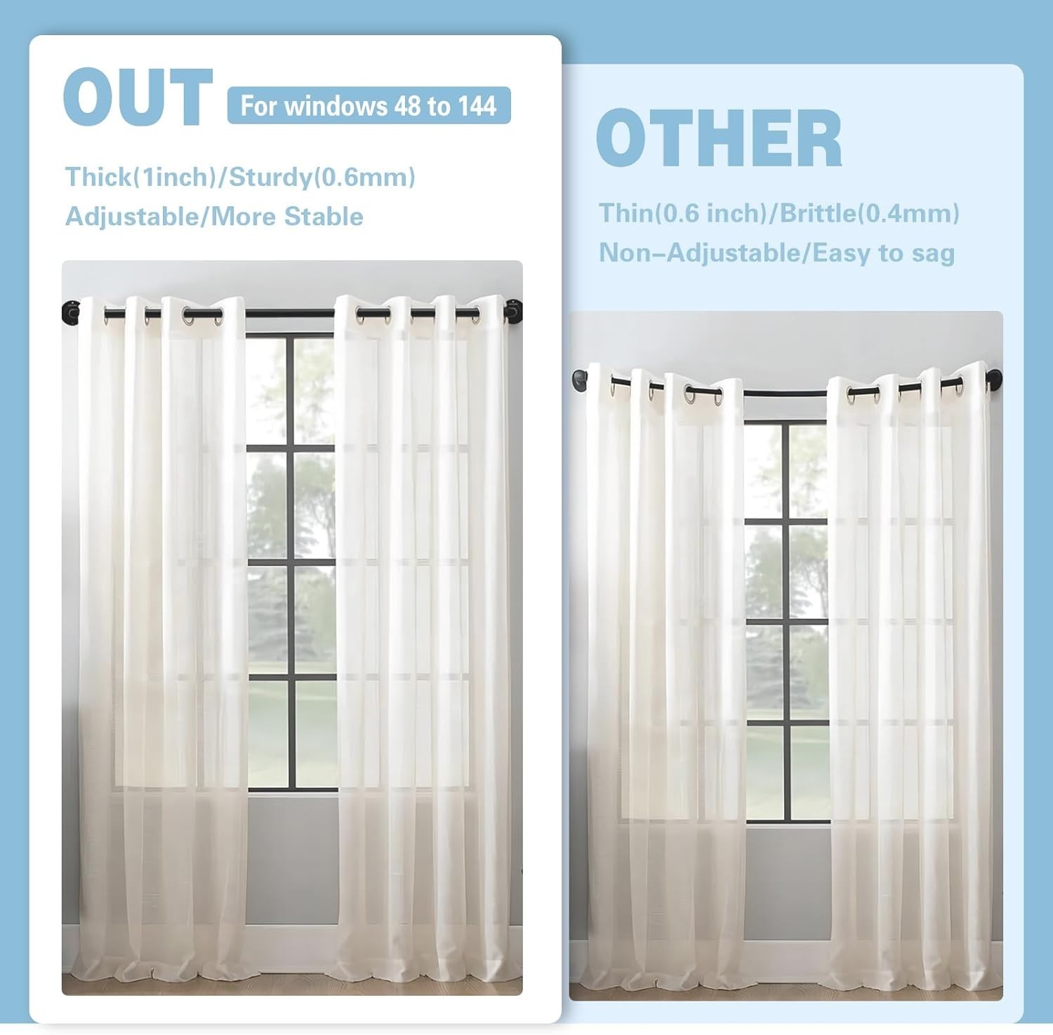Byondeth Curtain Rods for Windows 16 to 144 Inches Adjustable Length 1 IN BLACK
