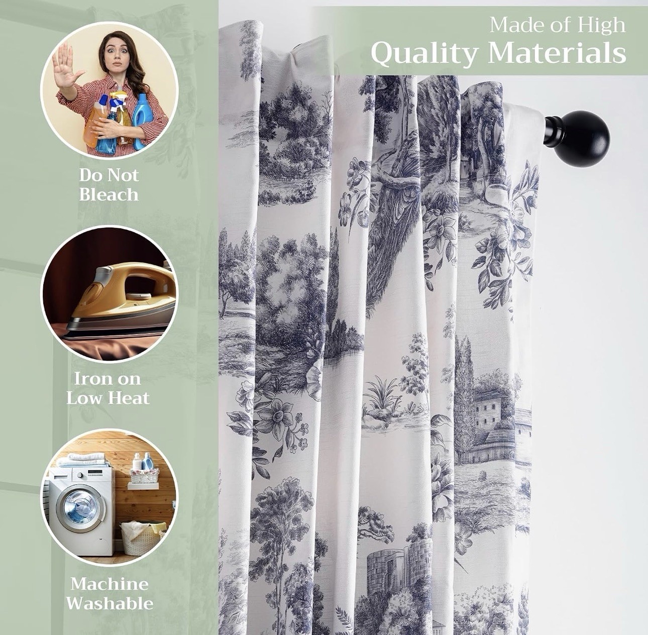 New Maison d’Hermine “Trianon Blue” Peacock Print Drapes-50×84 2 Panels