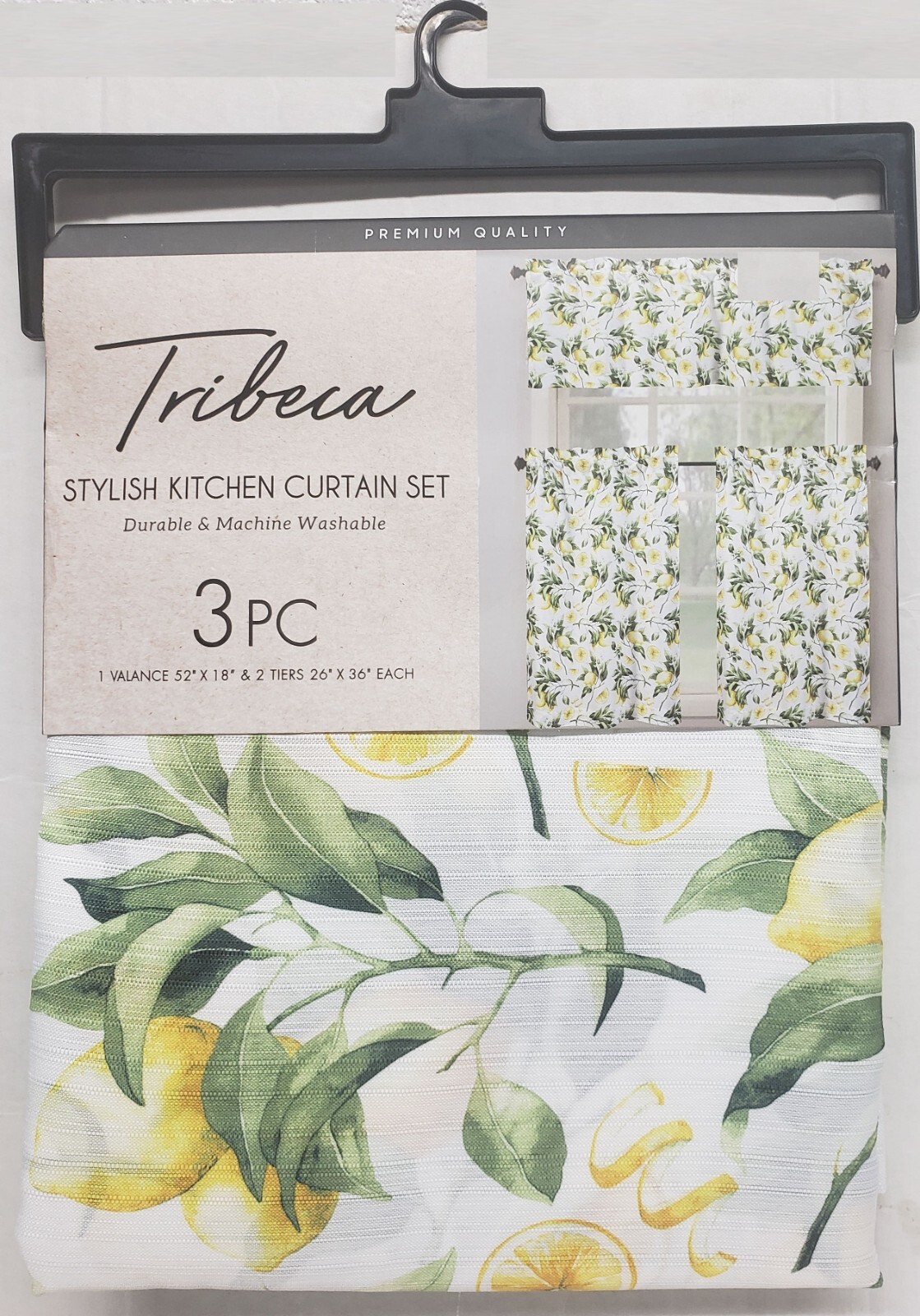 3pc Printed Kitchen Curtains Set:2 Tiers(26″x36″)&Valance(52″x18″)LEMONS,Tribeca