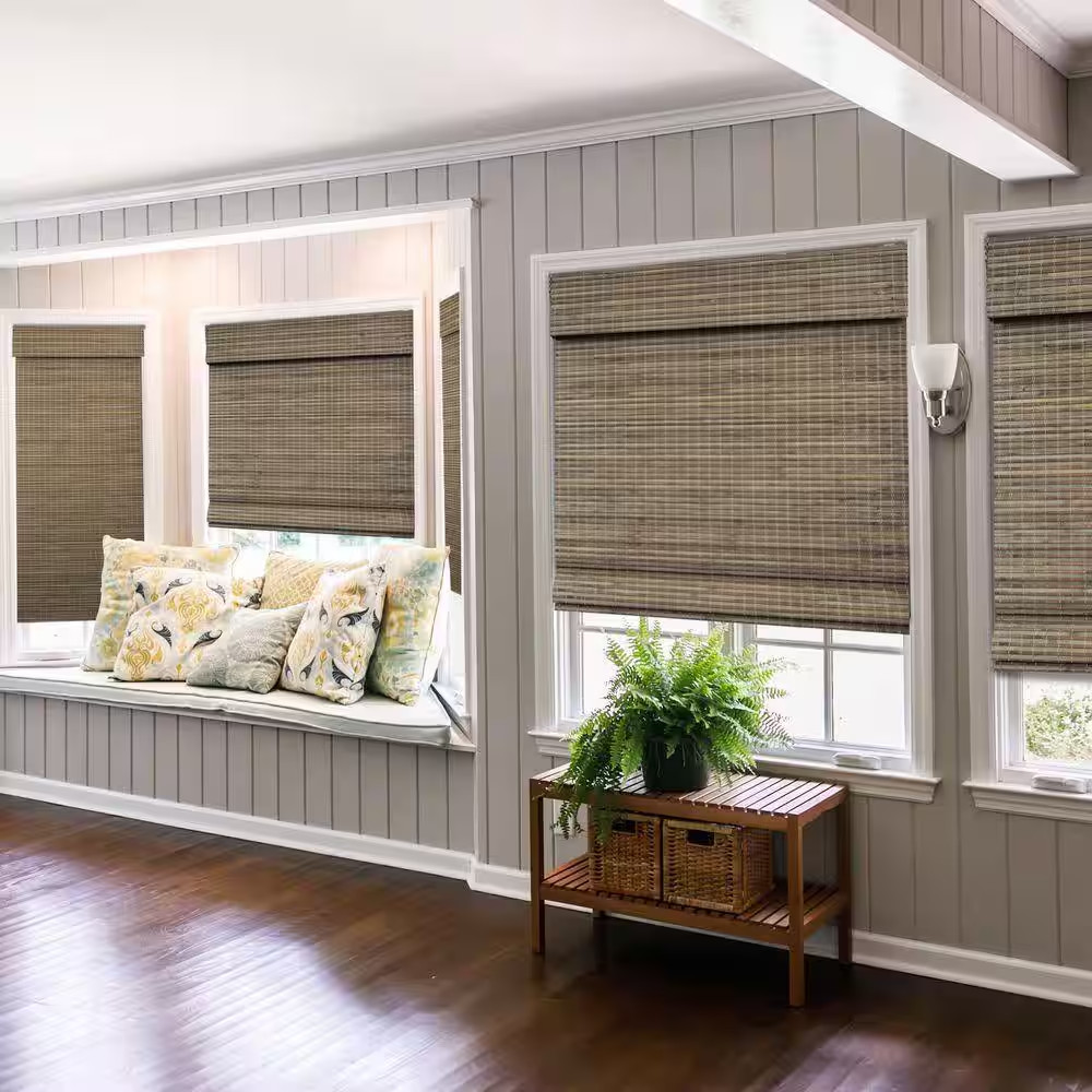 Natural Woven Light Filtering Cordless Bamboo Roman Shades for Windows, 72 In. W